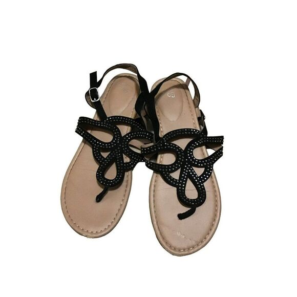 Black Faux Suede Slingback Sandals Size 6 - Picture 1 of 5